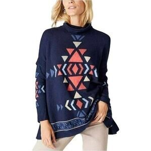 J Jill Boxy Southwest Funnel Long Sleeve Poncho - XS